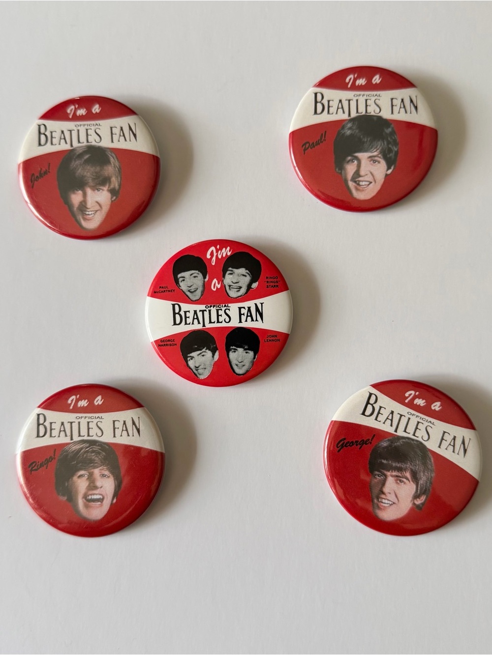 The Beatles Fab Four Pinback Button Set 2008 Monsterbuttons + Unmarked Pin